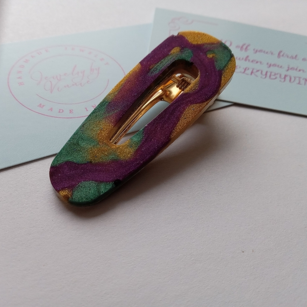 5/$25 Hand Crafted Purple and Gold Hair Clip - Picture 5 of 6